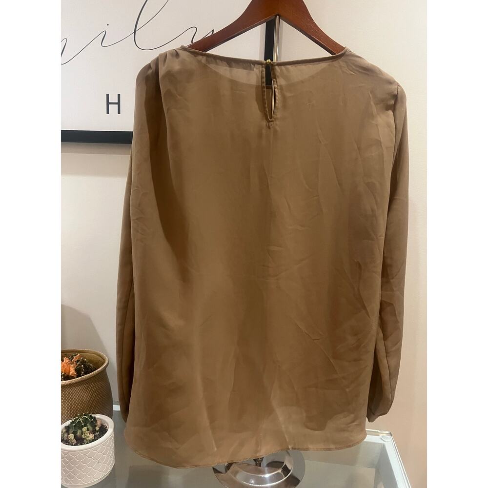 Sheer tan blouse with gold buttons and shoulder detail - Picture 6 of 9